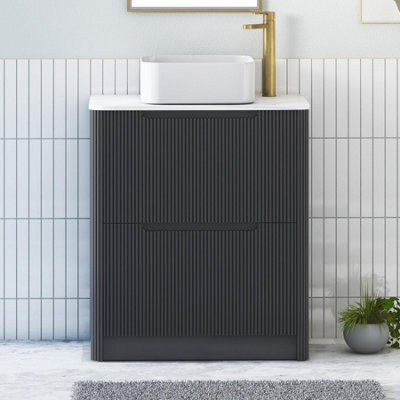 Royal Bathrooms Avenza 700mm Matt Obsidian Black Floor Standing Countertop Bathroom Vanity Unit 2 Drawer With Elena Basin - image 1