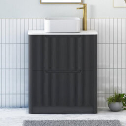 Royal Bathrooms Avenza 700mm Matt Obsidian Black Floor Standing Countertop Bathroom Vanity Unit 2 Drawer With Elena Basin - thumbnail 1