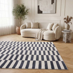The Rugs Loft Navy And Ivory Striped Living Room Area Rug And Runners Soft Pile - thumbnail 4