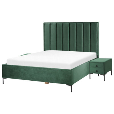 Beliani Bedroom Set Velvet Sezanne 160 X 200 Cm (Eu King Size) Dark Green - image 1