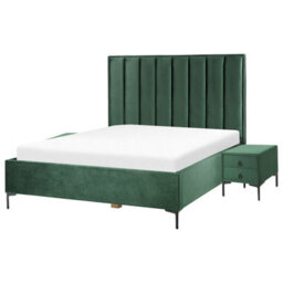 Beliani Bedroom Set Velvet Sezanne 160 X 200 Cm (Eu King Size) Dark Green - thumbnail 1