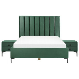 Beliani Bedroom Set Velvet Sezanne 160 X 200 Cm (Eu King Size) Dark Green - thumbnail 5
