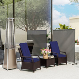Outsunny Rattan 3Pcs Chair Table Bistro Set Patio Set W/ Steel Frame Blue - thumbnail 8
