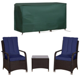 Outsunny Rattan 3Pcs Chair Table Bistro Set Patio Set W/ Steel Frame Blue - thumbnail 2