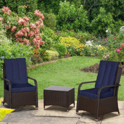 Outsunny Rattan 3Pcs Chair Table Bistro Set Patio Set W/ Steel Frame Blue - thumbnail 1