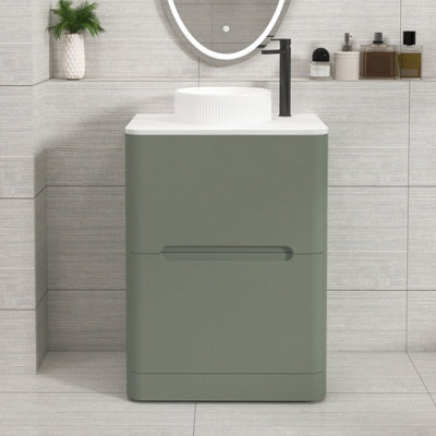Royal Bathrooms Venice 600mm Sage Green Freestanding Bathroom Countertop Vanity Unit 2 Drawer With Round Basin - image 1