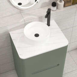 Royal Bathrooms Venice 600mm Sage Green Freestanding Bathroom Countertop Vanity Unit 2 Drawer With Round Basin - thumbnail 6