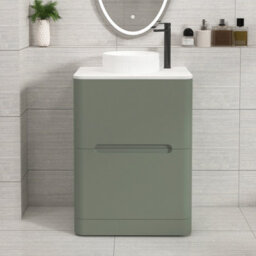 Royal Bathrooms Venice 600mm Sage Green Freestanding Bathroom Countertop Vanity Unit 2 Drawer With Round Basin - thumbnail 1