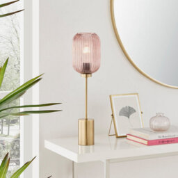 Furniturebox Uk Coral Table Lamp With Pink Glass Shade And With A Brass Base - thumbnail 4
