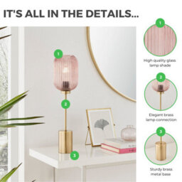 Furniturebox Uk Coral Table Lamp With Pink Glass Shade And With A Brass Base - thumbnail 2