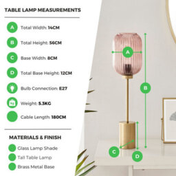 Furniturebox Uk Coral Table Lamp With Pink Glass Shade And With A Brass Base - thumbnail 3