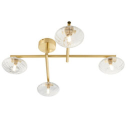 Luminosa Lighting Luminosa Oristano Bathroom 4 Light Ceiling Semi Flush Satin Brass Plate & Clear Ribbed Glass Ip44