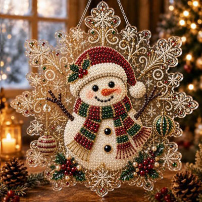 Amorly Diy Christmas Diamond Hanging Ornament, Acrylic Rhinestone Snowflake Wall Decor, Snowman Reindeer Xmas Window Hanging Decoration - image 1