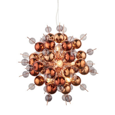 Copper Plated Ceiling Pendant With Tinted Glass Spheres Decorative Light Fitting - image 1