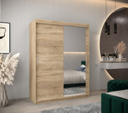 Arte Tokyo 02 Contemporary Mirrored 2 Sliding Door Wardrobe 5 Shelves 2 Rails Oak Sonoma Effect (H)2000mm (W)1500mm (D)620mm - thumbnail 2