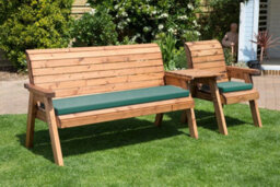 Charles Taylor Wooden Companion Straight Garden 4 Seat Chair Bench Green Cushion - thumbnail 1
