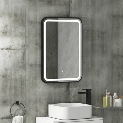 Royal Bathrooms Luna 500 X 700mm Black Led Framed Bathroom Led Mirror With Demister Pad & Touch Sensor - image 1