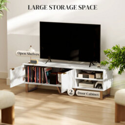 Homcom Tv Unit, Tv Stand Cabinet With Shelves And Storage Cupboard, White - thumbnail 5