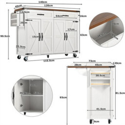 Abrihome Rolling Kitchen Island Storage Trolley With Large Cabinet, Drawer, Adjustable Shelf, Spice&towel Rack, White - thumbnail 8