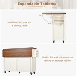 Abrihome Rolling Kitchen Island Storage Trolley With Large Cabinet, Drawer, Adjustable Shelf, Spice&towel Rack, White - thumbnail 4
