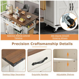 Abrihome Rolling Kitchen Island Storage Trolley With Large Cabinet, Drawer, Adjustable Shelf, Spice&towel Rack, White - thumbnail 3