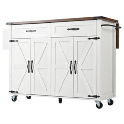 Abrihome Rolling Kitchen Island Storage Trolley With Large Cabinet, Drawer, Adjustable Shelf, Spice&towel Rack, White - thumbnail 5