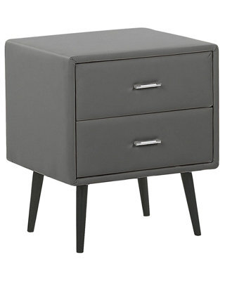 Wyld And Coco Grey Faux Leather 2-Drawer Bedside Table Nightstand - Minimalist Design, Poplar Wood Legs - image 1