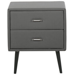 Wyld And Coco Grey Faux Leather 2-Drawer Bedside Table Nightstand - Minimalist Design, Poplar Wood Legs - thumbnail 3