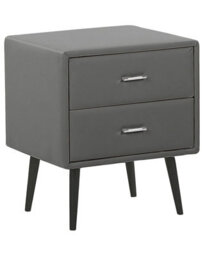 Wyld And Coco Grey Faux Leather 2-Drawer Bedside Table Nightstand - Minimalist Design, Poplar Wood Legs - thumbnail 1