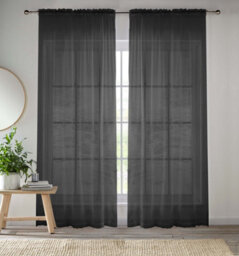 "Enhanced Living Sheer Black Plain Woven Voile Slot Top Curtain Panel Pair (57X54"") 145X137Cm"
