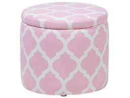 Wyld And Coco Pink Round Pouffe With Chevron Pattern And Hidden Storage, W35 X D35 X H30Cm - thumbnail 1