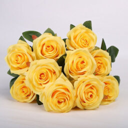 10-Head Lemon Yellow Silk Rose Artificial Flower Bouquet For Home & Wedding Decor