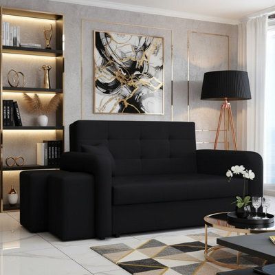 Viva Home Ii Sofa Bed With 2 Ottomans For Living Room Chipboard Polyurethane Foam Metal Legs 158Cm Wide Black Left - image 1