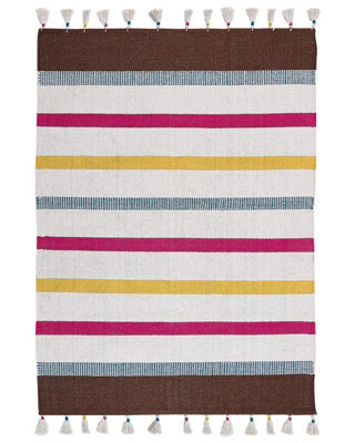 Beliani Handwoven Cotton Area Rag Rug Multicolour Stripes 160 X 230 Cm - image 1