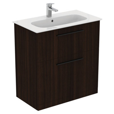 Ideal Standard I.life A Matt Coffee Brown Oak Effect Freestanding Vanity Unit & Basin Set With 2 Black Handle (W)840mm (H)853mm - image 1