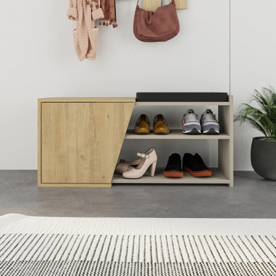 Decortie Modern Fiona Shoe Bench With Storage Space Up To 6 Pair Shoes 104.6(W)Cm Sandstone, Oak - image 1