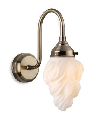 Luminosa Lighting Luminosa Flame Wall Light Antique Brass With White Glass Ip44
