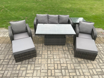 Fimous Outdoor Rattan Furniture Garden Dining Sets Adjustable Rising Lifting Table Sofa Set With Chairs Side Tables - image 1