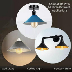 Pair Of 2 Retro Black Metal Ceiling Light Shades  22Cm Easy Fit Pendant Lamps For Living Room & Bedroom - thumbnail 7