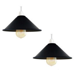 Pair Of 2 Retro Black Metal Ceiling Light Shades  22Cm Easy Fit Pendant Lamps For Living Room & Bedroom - thumbnail 1