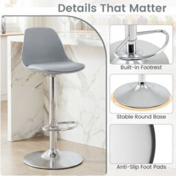 Costway Bar Stools Set Of 2 Faux Leather Counter Height Chairs With Backrests-Grey - thumbnail 6