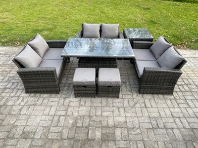 Fimous 7 Pieces Outdoor Lounge Sofa Set Wicker Pe Rattan Garden Furniture Set With Rising Lifting Table For Balcony - image 1