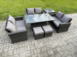 Fimous 7 Pieces Outdoor Lounge Sofa Set Wicker Pe Rattan Garden Furniture Set With Rising Lifting Table For Balcony - thumbnail 2