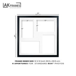 AK Frames 12X12 Walnut Sleek Multi Photo Frame With Emerald Mount - Holds 4 Apertures (4X) 6X4 Photos - thumbnail 4