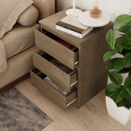 Urbn-Living Urbnliving 62Cm Height Oak 3 Drawer High Wooden Bedroom Chest Cabinet No Handle Drawer Storage - thumbnail 2