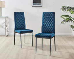 Furniturebox Uk Koko Oak Effect Round Dining Table & 4 Navy Velvet Milan Black Leg Chairs - thumbnail 8