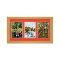 AK Frames 40X20Cm Country Pine Classic Multi Photo Frame With Poppy Red Mount - Holds 3 Apertures (3X) 6X4 Photos