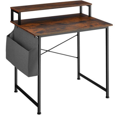 Tectake Desk - With Shelving And Fabric Storage Bag 80 Cm - Industrial Wood Dark, Rustic - image 1