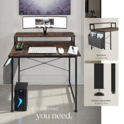 Tectake Desk - With Shelving And Fabric Storage Bag 80 Cm - Industrial Wood Dark, Rustic - thumbnail 4