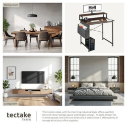 Tectake Desk - With Shelving And Fabric Storage Bag 80 Cm - Industrial Wood Dark, Rustic - thumbnail 5